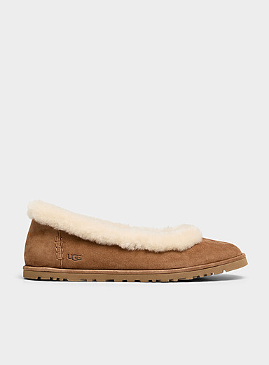 UGG Hazelnut Zora suede and shearling ballet slippers for women