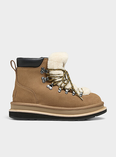UGG sacai Light Brown Suede and sheepskin hiker boots for women