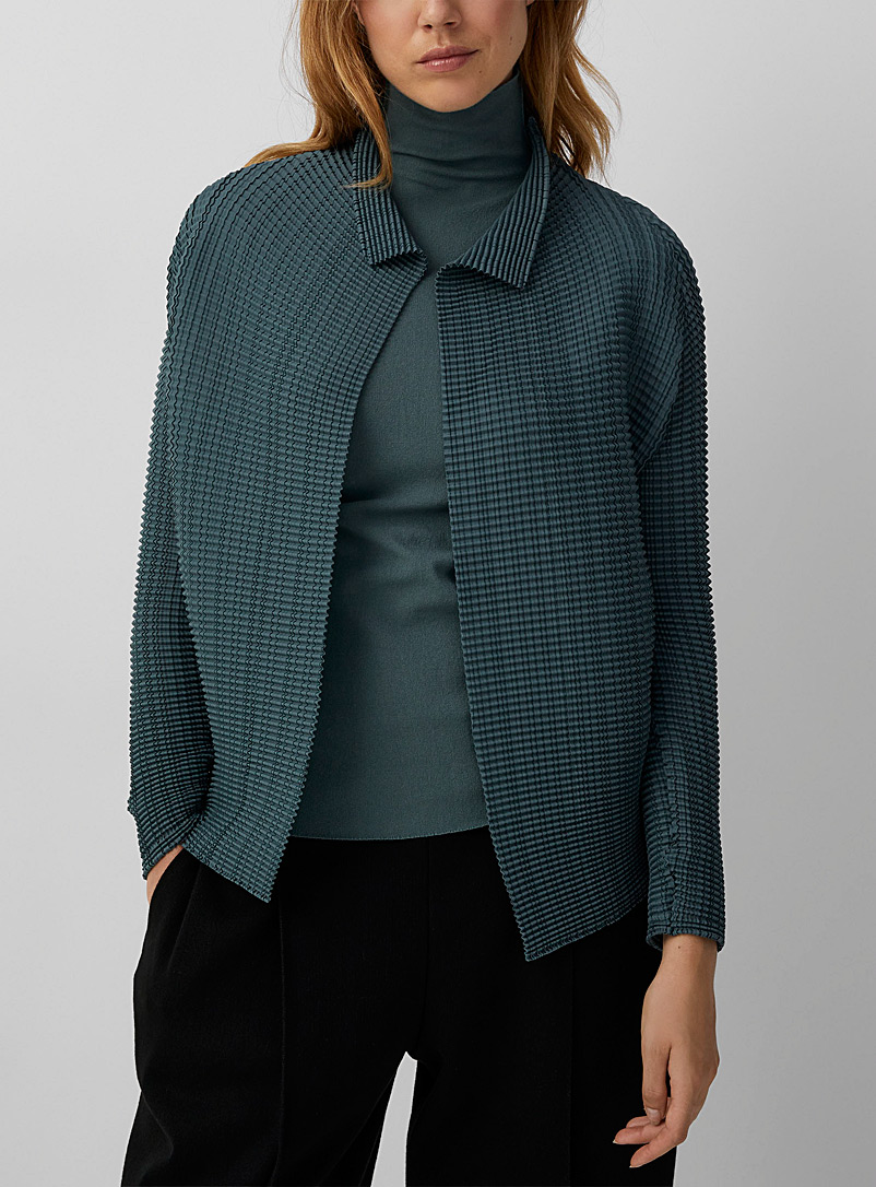 Issey Miyake Teal Wooly Pleats cardigan for women