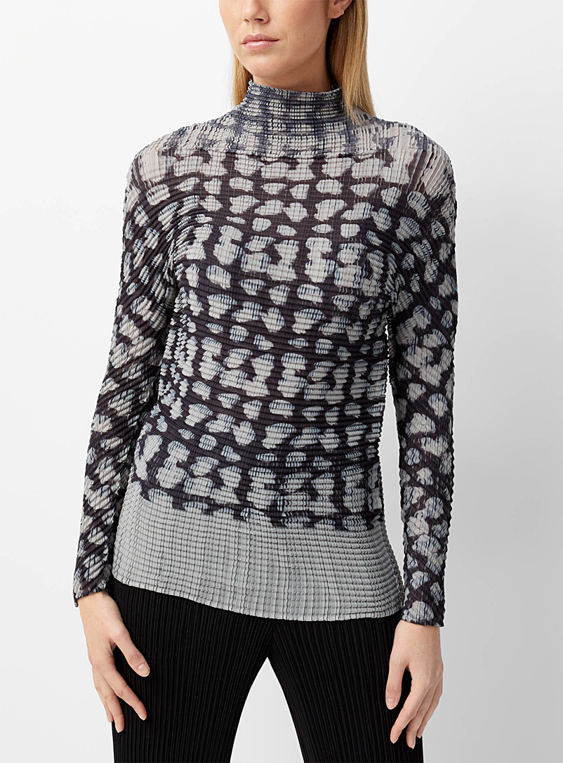 Issey Miyake Patterned Black Seed pleated top for women