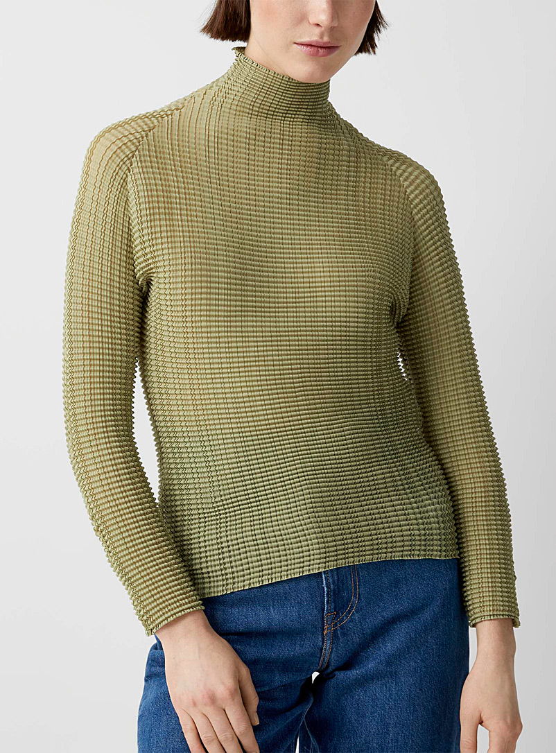 Issey Miyake Lime Green Wooly Pleats long-sleeve top for women
