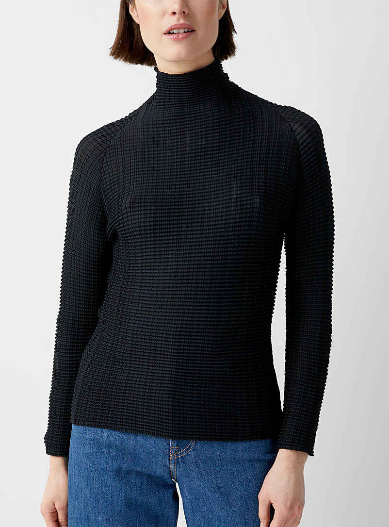 Issey Miyake Marine Blue Wooly Pleats long-sleeve top for women