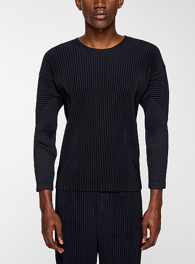 Homme Pliss&eacute; Issey Miyake Black Pleated long-sleeve T-shirt for men