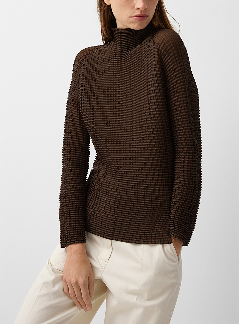 Issey Miyake Brown Wooly Pleats long-sleeve top for women