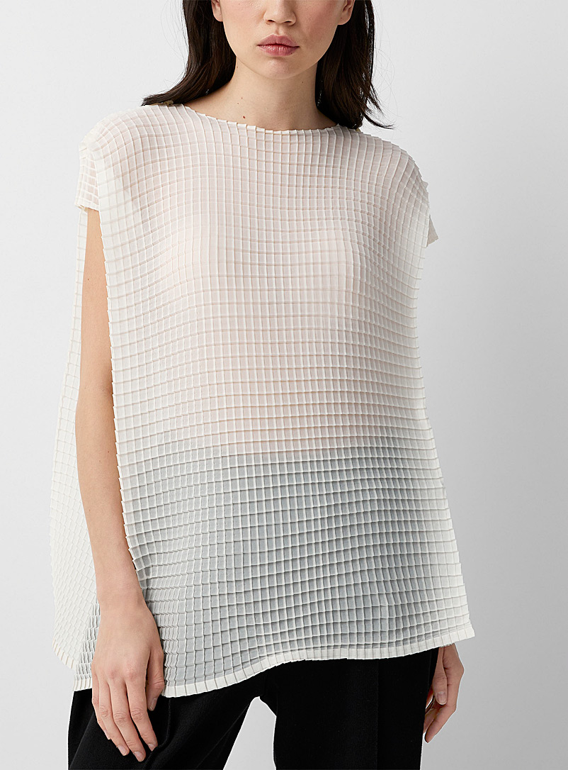 Issey Miyake Ivory White Grid Pleats top for women