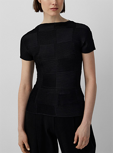 Issey Miyake Black Checkered Pleats top for women