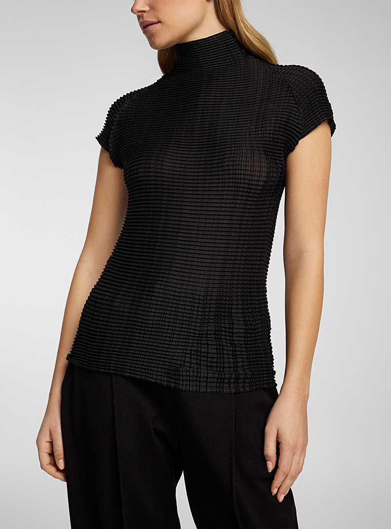 Issey Miyake Black Wooly Pleats mock-neck top for women