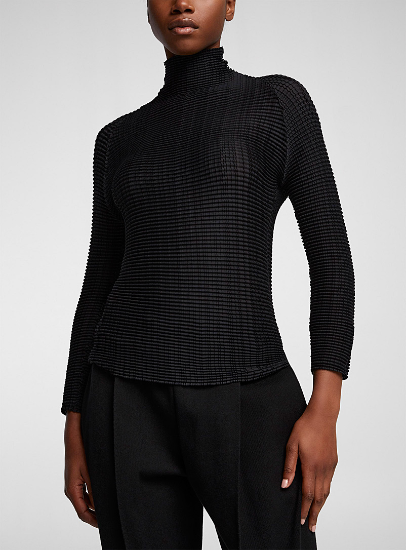 Issey Miyake Black Wooly Pleats mock-neck top for women
