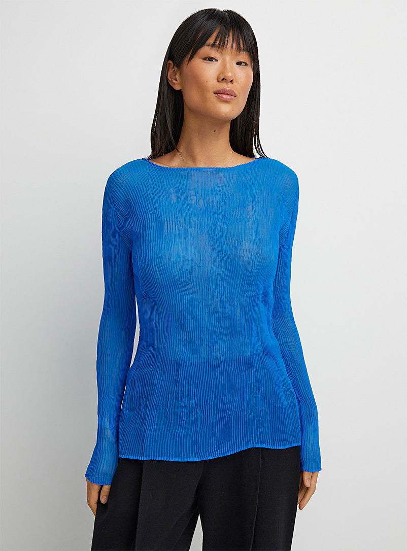 Issey Miyake Blue Twist long-sleeve chiffon T-shirt for women