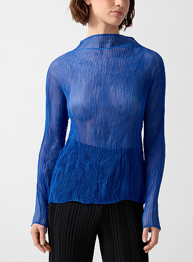 Issey Miyake Indigo/Dark Blue Chiffon Twist high-neck top for women