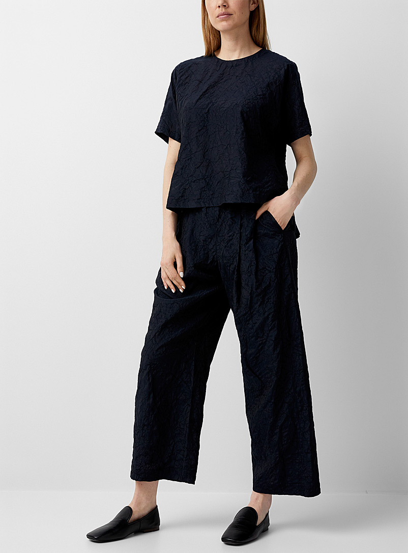 Issey Miyake Marine Blue Glimmer Pleats pant for women