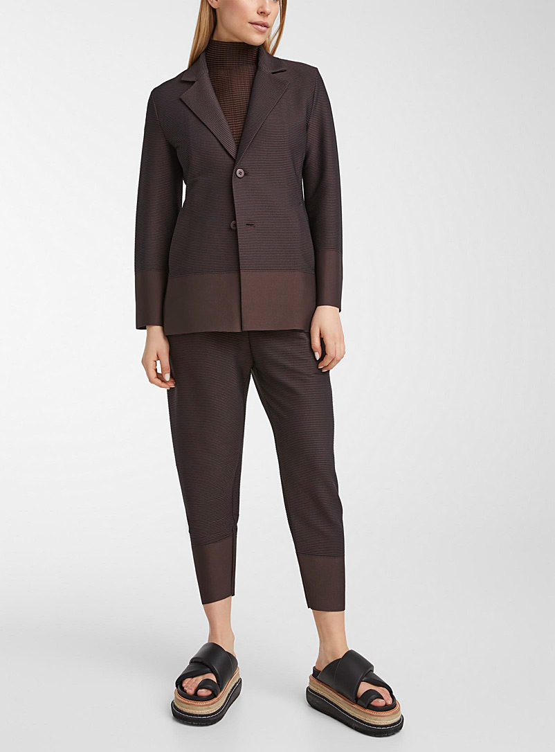 Issey Miyake Chocolate/Espresso Stretch ribbed pant for women
