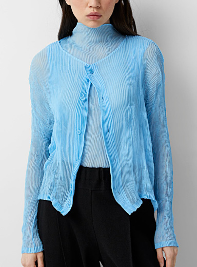 Issey Miyake Baby Blue Twist buttoned chiffon top for women