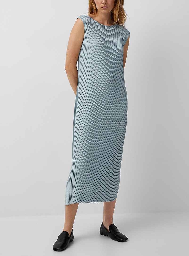 Issey Miyake Baby Blue Linen-Like pleated dress for women