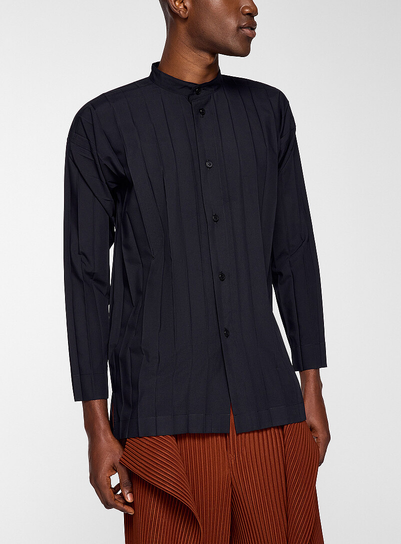 Officer collar pleated shirt product image (primary)