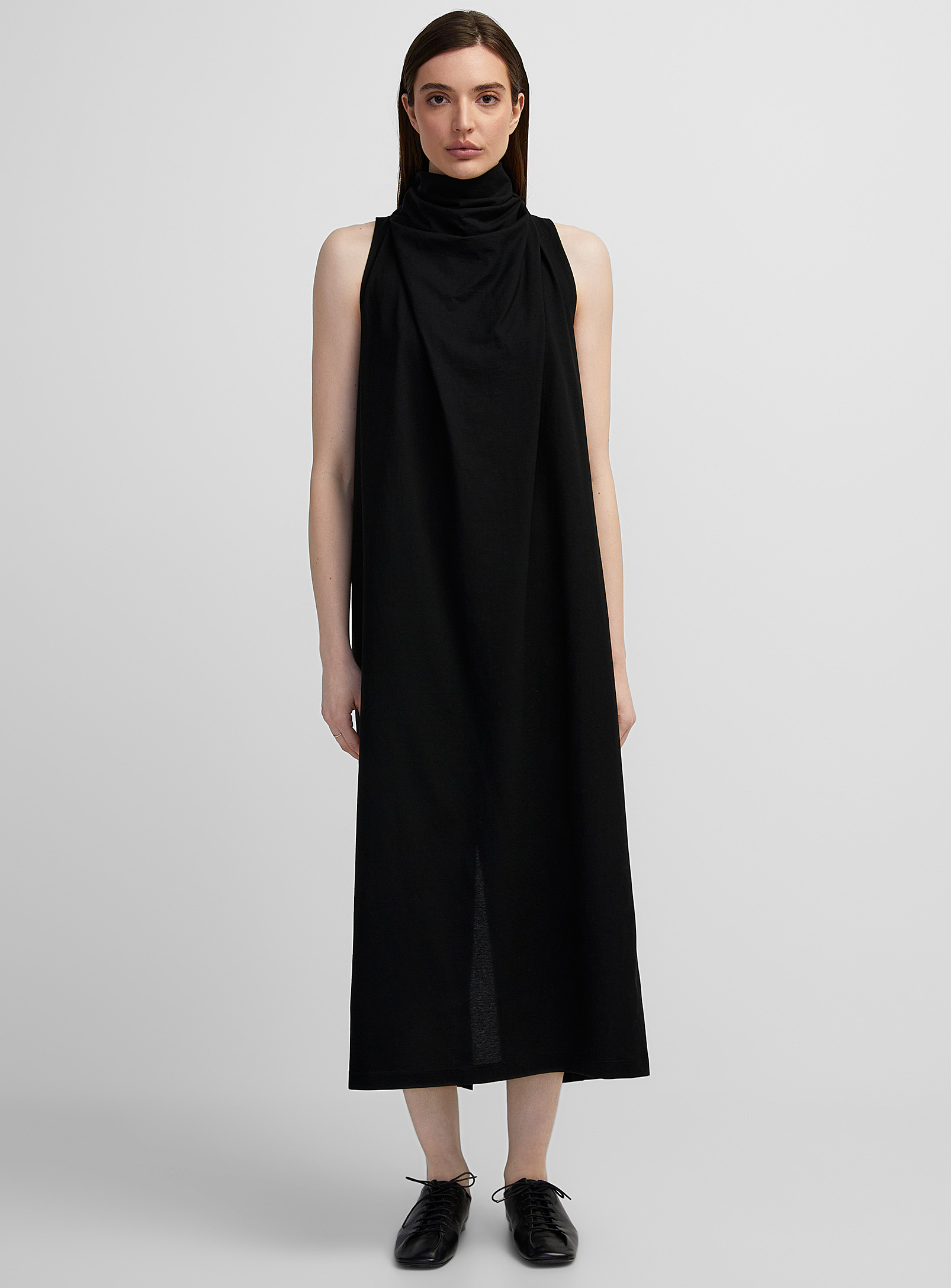 Shop Issey Miyake Draped Collar Jersey Dress In Black