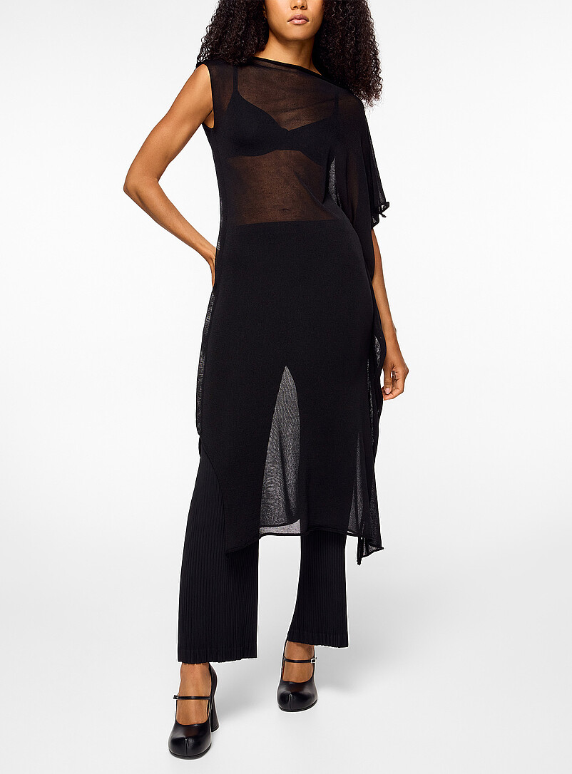 Concealed Knit sheer asymmetrical midi dress product image (primary)