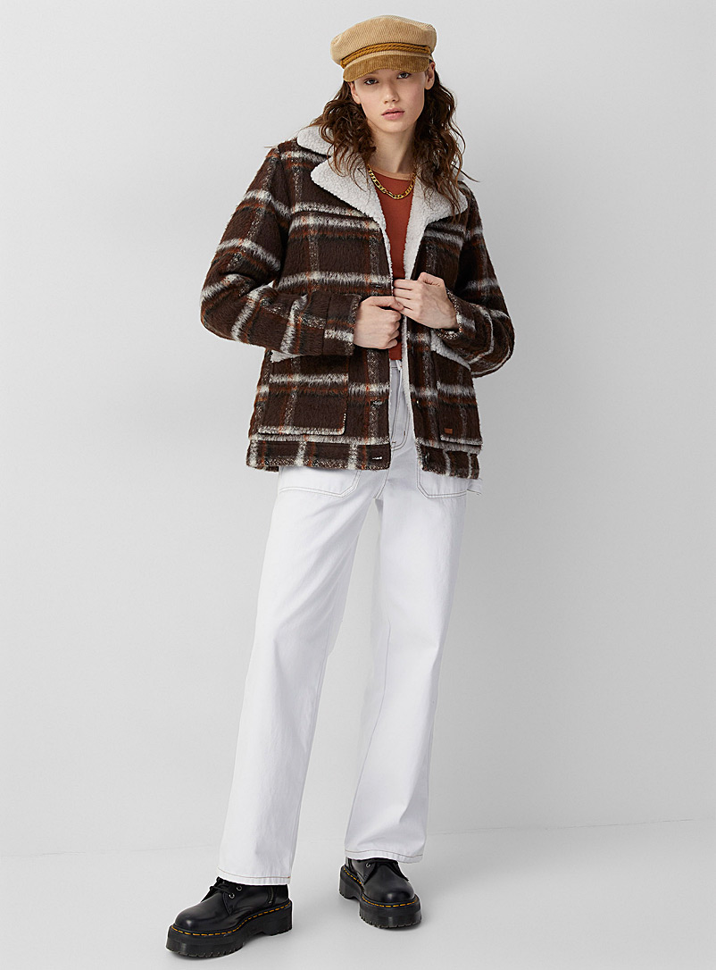 Brixton Patterned Brown Sherpa plaid jacket for women