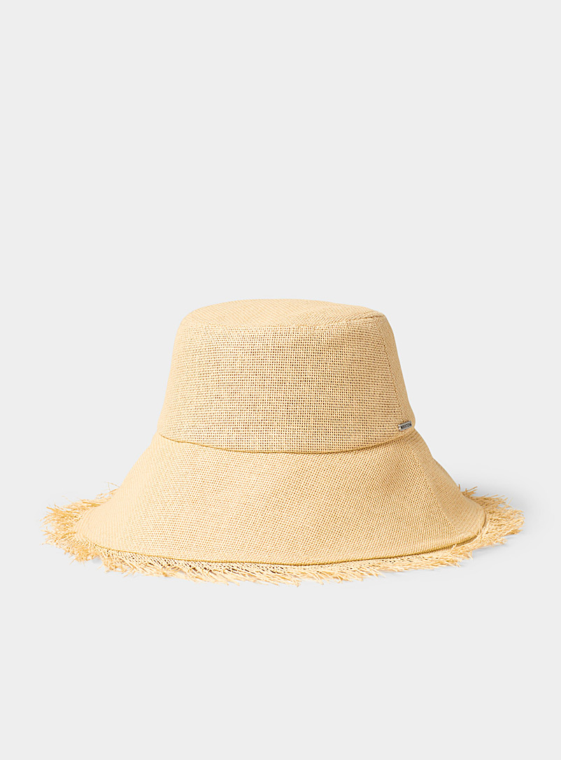 Brixton Ivory White Frayed-brim straw bucket hat for women