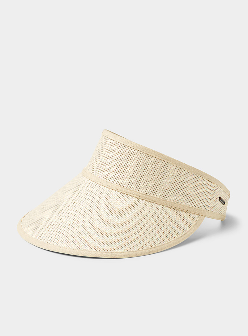 Brixton Cream Beige Newport cotton and straw visor for women