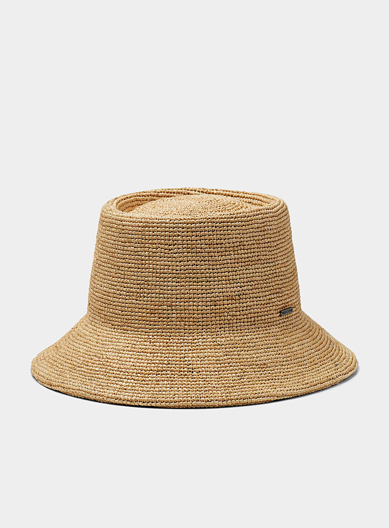 Brixton Ivory/Cream Beige Ellee crochet straw bucket hat for women
