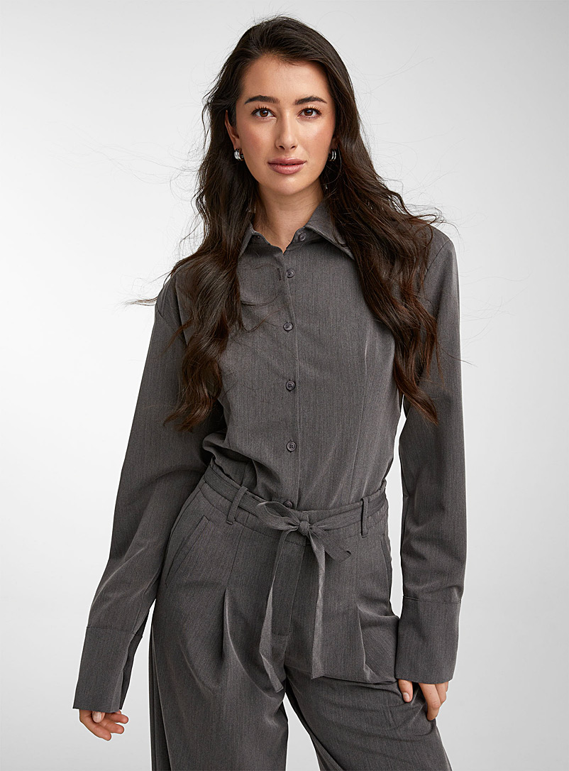 Icône Grey Wide shoulder pads shirt for women