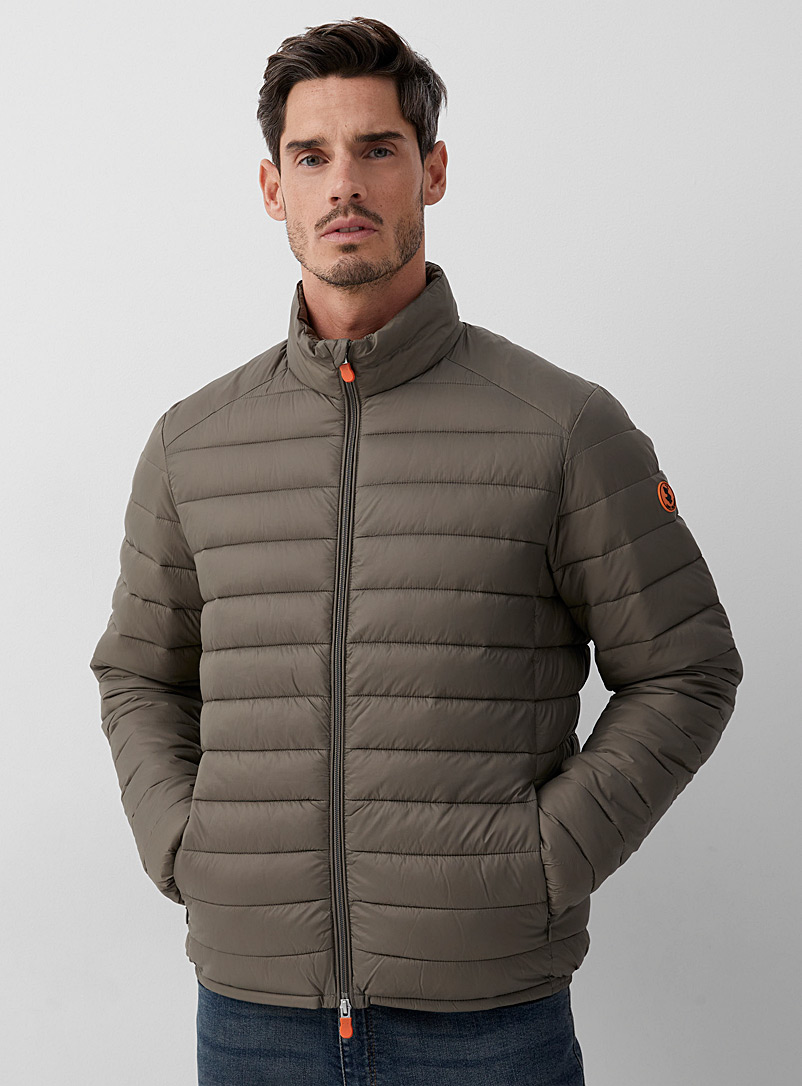 Save the Duck Light Brown Mock-neck packable puffer jacket for men