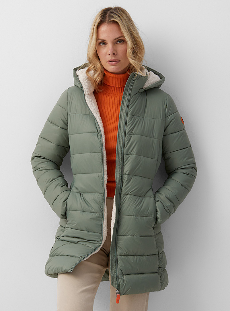 Save the Duck Mossy Green Cleo sherpa lining puffer jacket for women