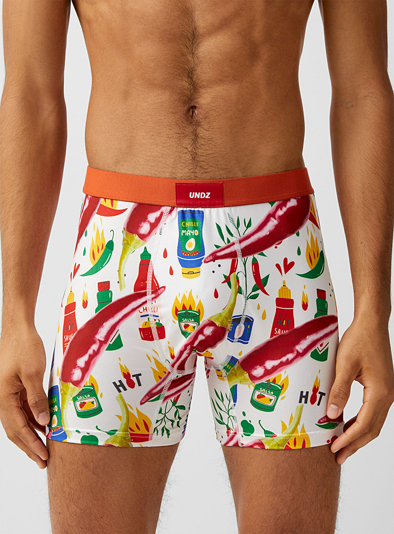 Undz Patterned White Spicy jalapeños boxer brief for men
