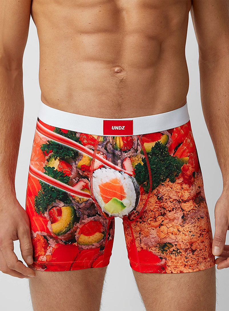 Undz Patterned Red Sushi boxer brief for men