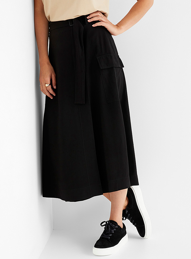 Contemporaine Black Soft twill cargo midi skirt for women