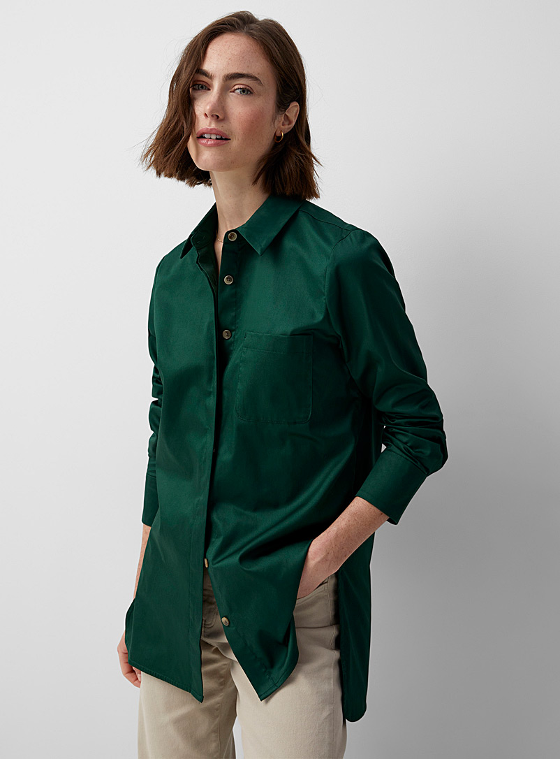 Contemporaine Bottle Green Poplin tunic shirt for women