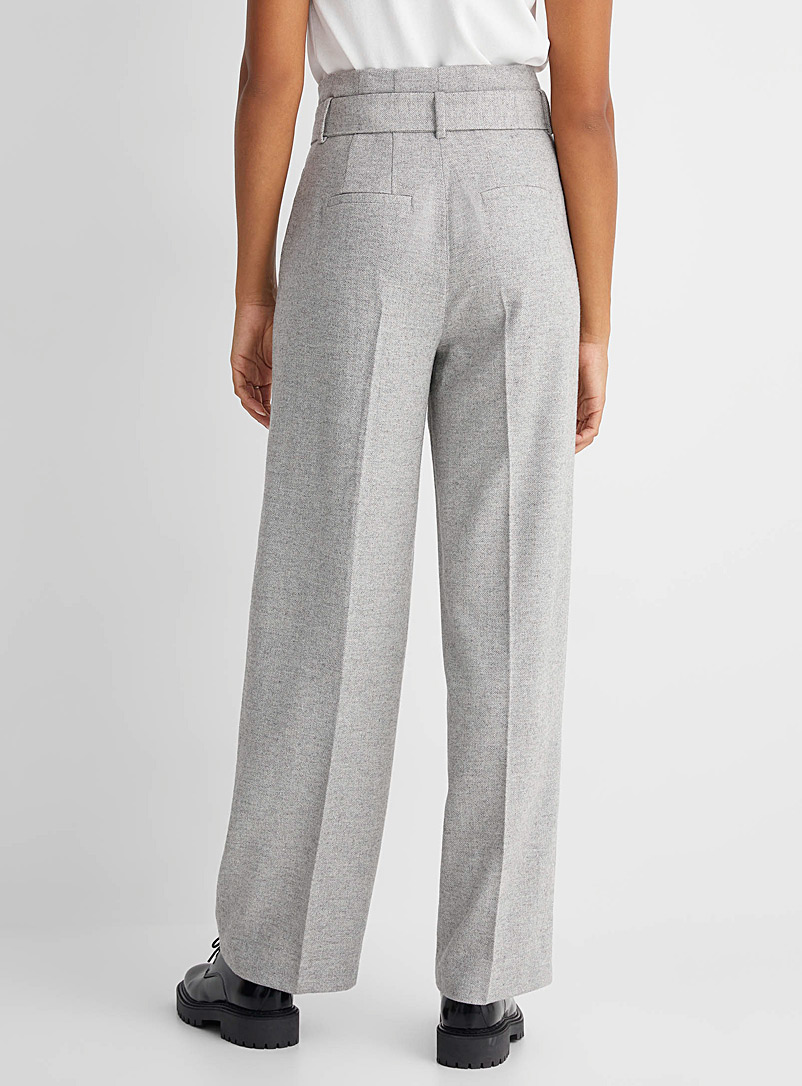 Contemporaine Light Grey Herringbone wool wide-leg pant for women