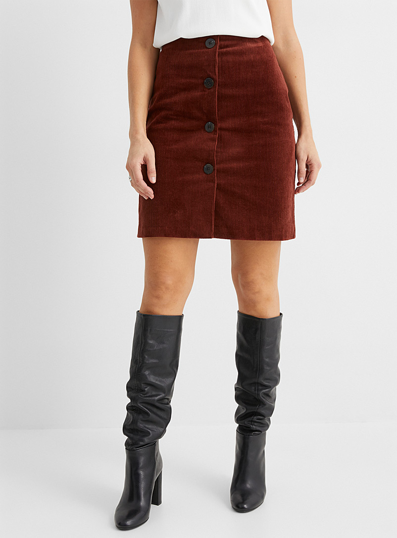 Contemporaine Copper Ribbed velvet buttoned skirt for women