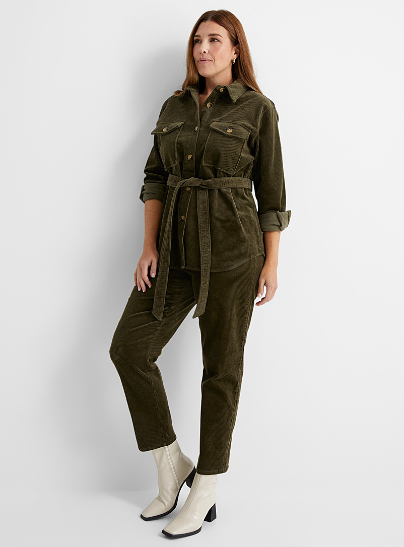 Contemporaine Bottle Green Corduroy belted overshirt for women