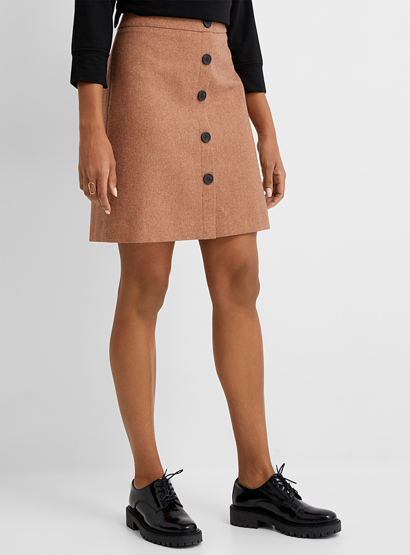 Contemporaine: La jupe boutonnée fin lainage Brun pâle-taupe pour femme