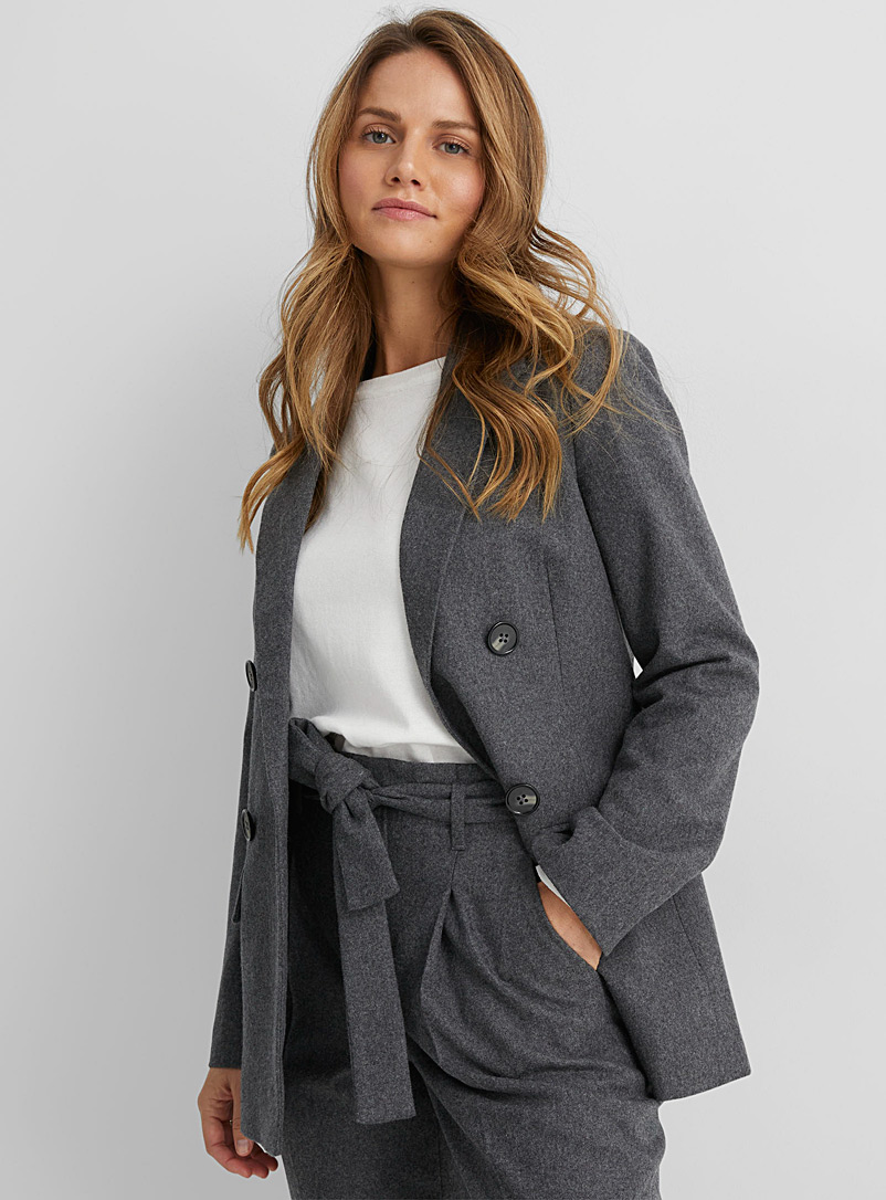Contemporaine Grey Fine wool open blazer for women