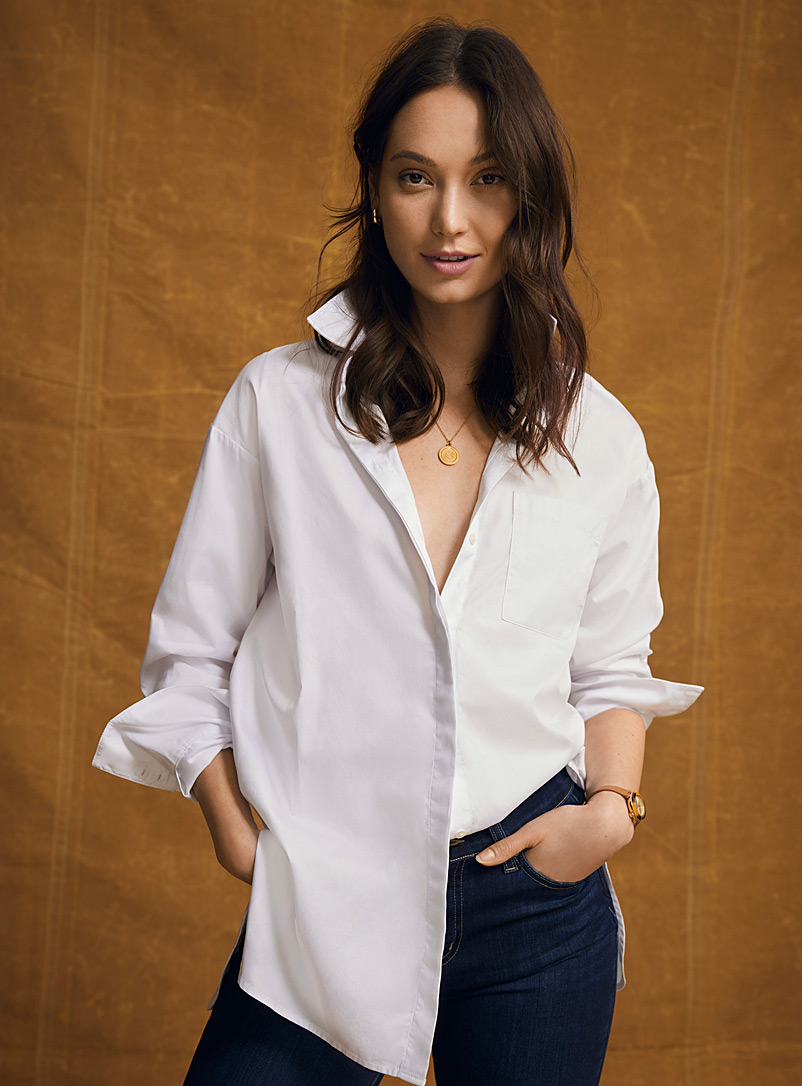 Contemporaine White Organic cotton poplin tunic shirt for women
