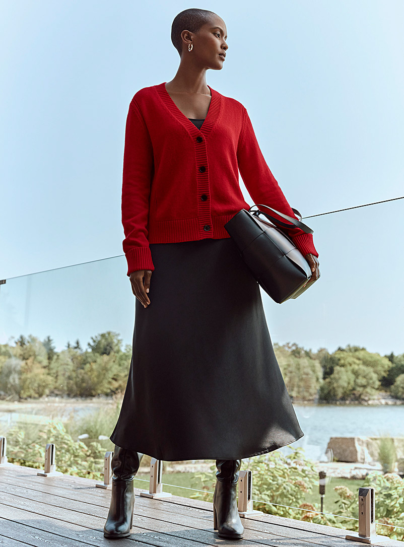 Contemporaine Black Satiny maxi skirt for women