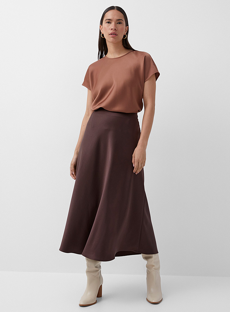 Contemporaine Dark Brown Satiny maxi skirt for women