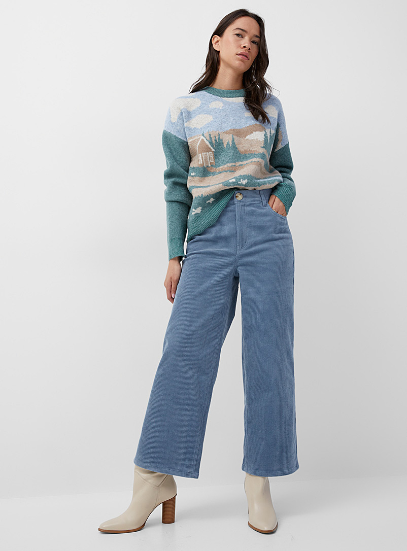 Contemporaine: Le pantalon large velours côtelé Bleu pâle-bleu poudre pour femme