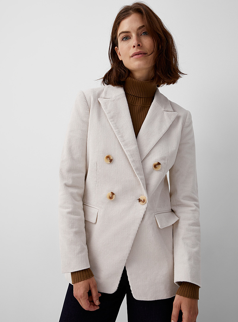 Contemporaine Ivory White Double-breasted corduroy blazer for women