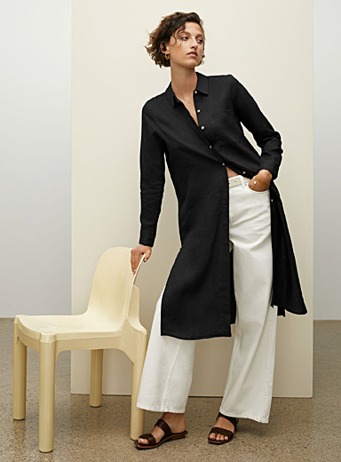 Contemporaine Black Pure linen tunic shirt for women