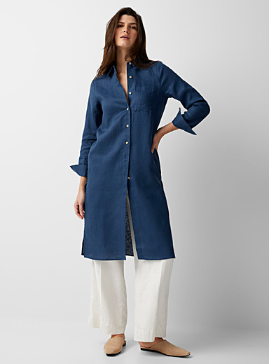 Contemporaine Blue Pure linen tunic shirt for women