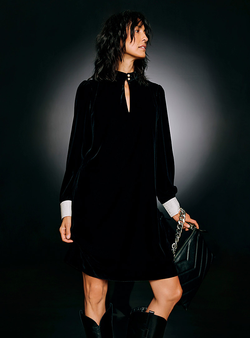 Contemporaine: La robe velours poignets accent Noir pour femme