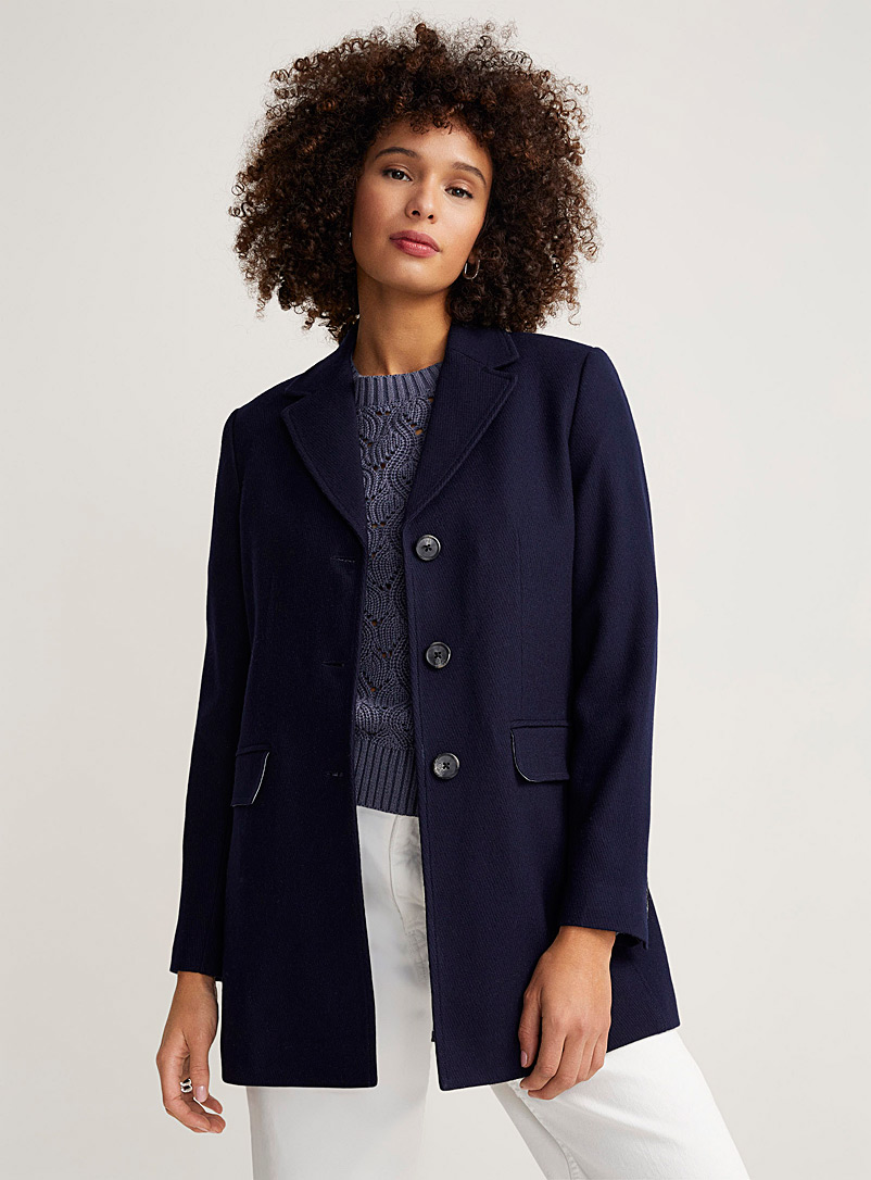 Contemporaine Dark Blue Three-button wool overcoat for women