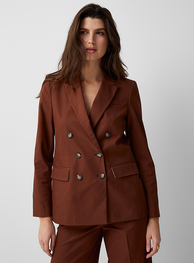 Contemporaine Brown Silky double-breasted blazer for women