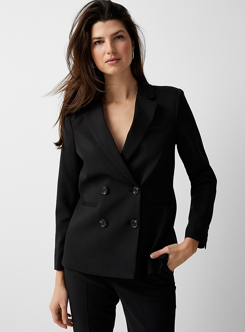 Contemporaine Black Stretch crepe double-breasted blazer for women