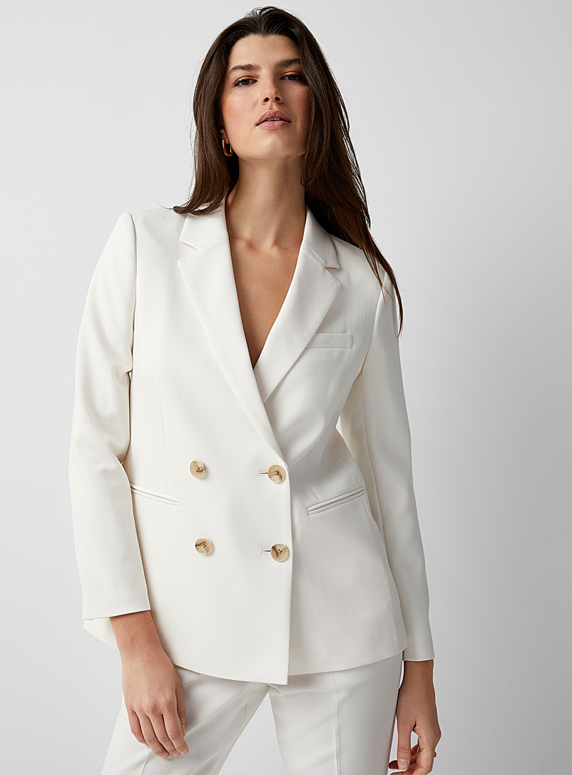 Contemporaine Ivory White Stretch crepe double-breasted blazer for women