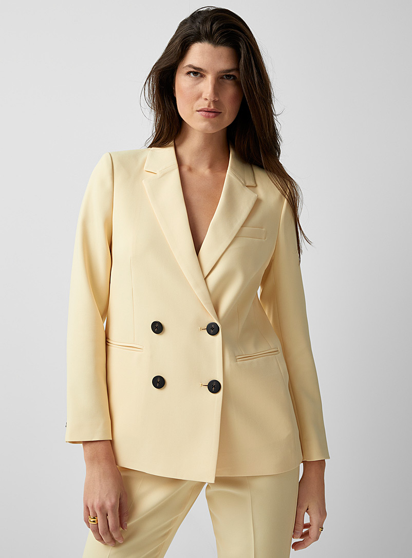 Contemporaine Light Yellow Stretch crepe double-breasted blazer for women